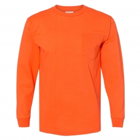 Bayside 8100 USA-Made Long Sleeve T-Shirt with a Pocket - Orange