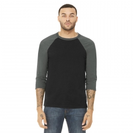 Bella + Canvas BC3200 Unisex 3/4-Sleeve Baseball Tee - Black/Deep Heather