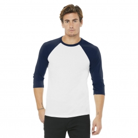 Bella + Canvas BC3200 Unisex 3/4-Sleeve Baseball Tee - White/Navy
