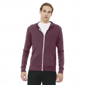Bella + Canvas BC3939 Unisex Triblend Full-Zip Lightweight Hoodie - Maroon Triblend
