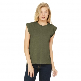 Bella + Canvas BC8804 Women\'s Flowy Muscle Tee With Rolled Cuffs - Heather Olive 