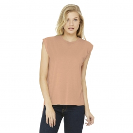 Bella + Canvas BC8804 Women\'s Flowy Muscle Tee With Rolled Cuffs - Peach 