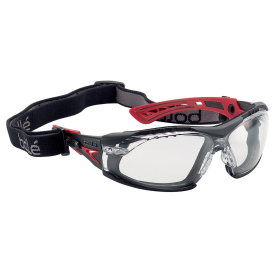 Bolle 40252 Rush+ Safety Glasses with Strap - Red/Black Temples - Clear Platinum Anti-Fog Lens