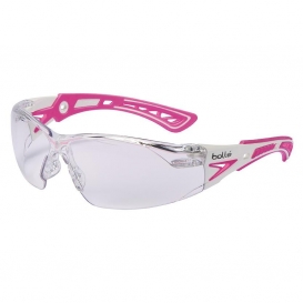 Bolle 40254 Rush+ Small Safety Glasses - Pink/White Temples - Clear Platinum Anti-Fog Lens