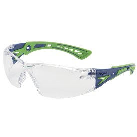 Bolle 40256 Rush+ Safety Glasses - Green/Blue Temples - Clear Platinum Anti-Fog Lens