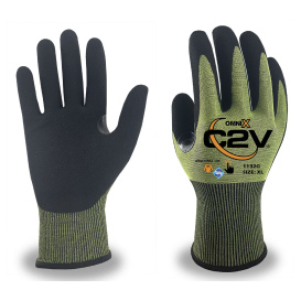 C2V Omni-X 1132G Cut Level A5 18-Gauge C-TRON Yarn Shell Gloves - Sandy Foam Nitrile Coated