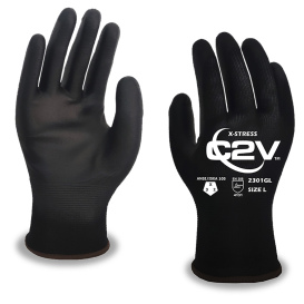 C2V X-Stress 2301G Polyester Shell Gloves - Polyurethane Coated - Black