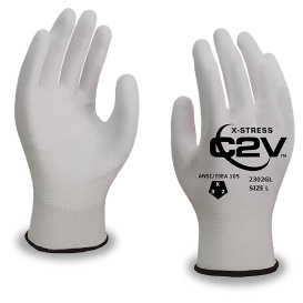 C2V X-Stress 2302G Polyester Shell Gloves - Polyurethane Coated - White