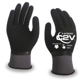 C2V X-Stress 2405G Polyester/Spandex Shell Gloves w/ Dual Coated Flat Nitrile - Sandy Nitrile Coating