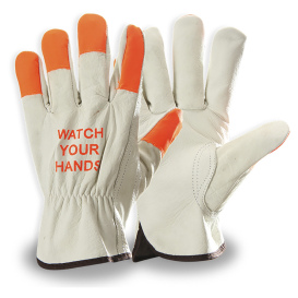 C2V 4505G Standard Grain Cowhide Leather Driver Gloves - Hi-Vis FR Fingertips