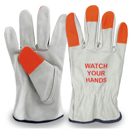 C2V 4515G Standard Grain Cowhide Leather Driver Gloves - Hi-Vis Fingertips