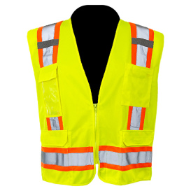 C2V X-Crash 8V18G2H Type R Class 2 Solid Front Surveyor Safety Vest - Yellow/Lime