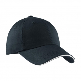 Port Authority C830 Sandwich Bill Cap with Striped Closure - Charcoal Blue/White