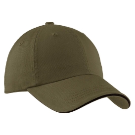 Port Authority C830 Sandwich Bill Cap with Striped Closure - Olive/Black