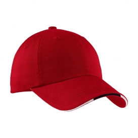 Port Authority C830 Sandwich Bill Cap with Striped Closure - Red/Classic Navy/White