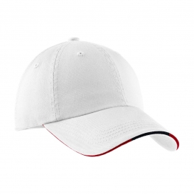 Port Authority C830 Sandwich Bill Cap with Striped Closure - White/Classic Navy/Red
