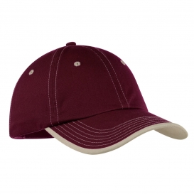 Port Authority C835 Vintage Washed Contrast Stitch Cap - Maroon/Stone