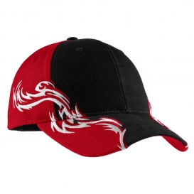 Port Authority C859 Colorblock Racing Cap with Flames - Black/Red/White