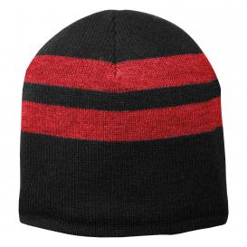 Port & Company C922 Fleece-Lined Striped Beanie - Black/Athletic Red