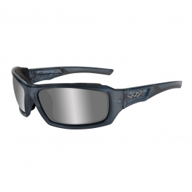 Wiley X Echo Sunglasses - Smoke Steel Blue Frame - Silver Flash Lens