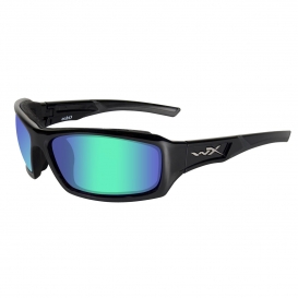 Wiley X Echo Sunglasses - Gloss Black Frame - Polarized Emerald Mirror Lens