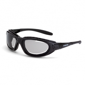 CrossFire Journey Safety Glasses - Black Foam Lined Frame - Indoor/Outdoor Anti-Fog Mirror Lens