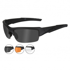 Wiley X Valor Safety Glasses - Matte Black Frame - Grey, Clear & Rust Lenses