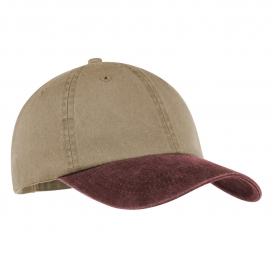 Port & Company CP83 Two-Tone Pigment-Dyed Cap - Khaki/Maroon
