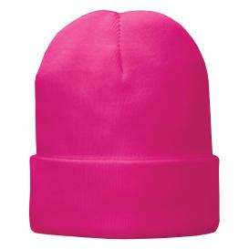 Port & Company CP90L Fleece-Lined Knit Cap - Neon Pink