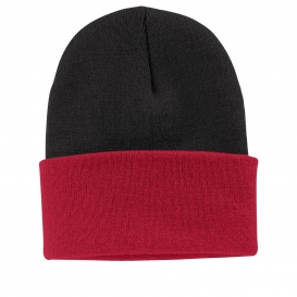 Port & Company CP90 Knit Cap - Black/Athletic Red
