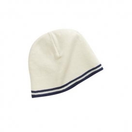 Port & Company CP93 Fine Knit Skull Cap with Stripes - Stone/Navy