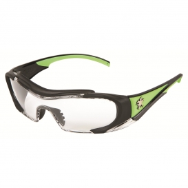 Crews HL120AF Hellion Safety Glasses - Black/Green Frame - Clear Anti-Fog Lens