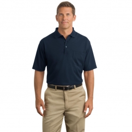 navy blue polo shirt and khaki pants