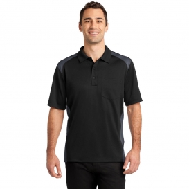 CornerStone CS416 Select Snag-Proof Two Way Colorblock Pocket Polo - Black/Charcoal