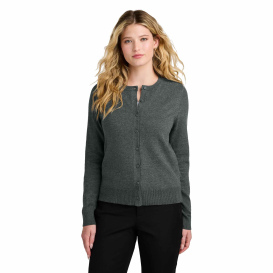 Port Authority LSW2870 Ladies Easy Care Crewneck Cardigan Sweater - Charcoal Heather