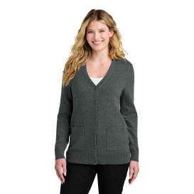 Port Authority LSW4150 Ladies Easy Care Button-Up Cardigan Sweater - Charcoal Heather