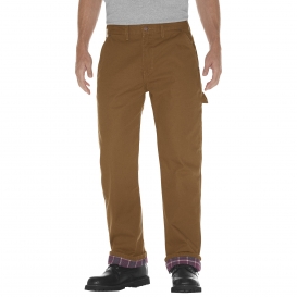 Dickies DU217 Relaxed Straight Fit Flannel-Lined Carpenter Duck Jeans - Rinsed Brown Duck