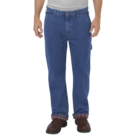 Dickies DU227 Relaxed Fit Straight Leg Flannel-Lined Carpenter Denim Jeans - Stonewashed Indigo Blue