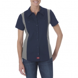 Dickies FS524 Women\'s Industrial Short Sleeve Color Block Shirt - Dark Navy/Smoke