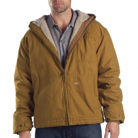 Dickies TJ350 Duck Sherpa Lined Hooded Jacket - Rinsed Brown Duck