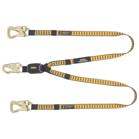 DEWALT DXFP615120 Twin Leg Lanyard, External Energy Absorber, Tie-Back Adjustable, Steel Snap Hooks Both Ends - 6 ft (1.8 m)