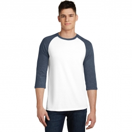 District DT6210 Young Mens Very Important Tee 3/4-Sleeve Raglan - Heathered Navy/White