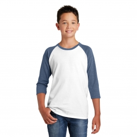 District DT6210Y Youth Very Important Tee 3/4-Sleeve Raglan - Heathered Navy/White