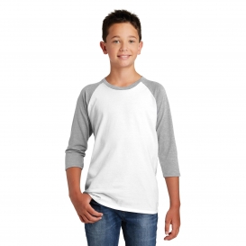 District DT6210Y Youth Very Important Tee 3/4-Sleeve Raglan - Light Heather Grey/White