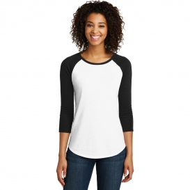 District DT6211 Juniors Very Important Tee 3/4-Sleeve Raglan - Black/White