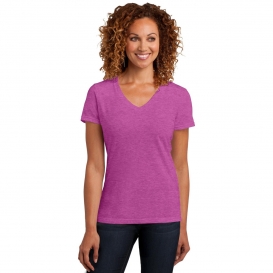 District Made DM1190L Ladies Perfect Blend V-Neck Tee - Heathered Pink Raspberry