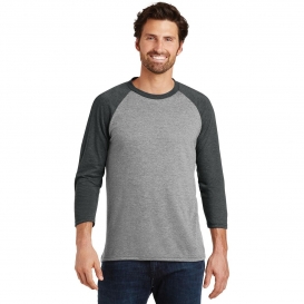 District Made DM136 Mens Perfect Tri 3/4-Sleeve Raglan - Black Frost/Grey Frost