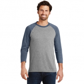 District Made DM136 Mens Perfect Tri 3/4-Sleeve Raglan - Navy Frost/Grey Frost