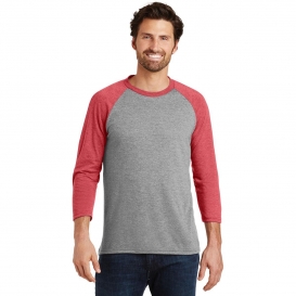 District Made DM136 Mens Perfect Tri 3/4-Sleeve Raglan - Red Frost/Grey Frost