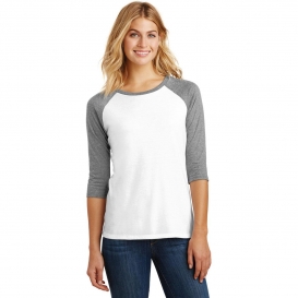 District Made DM136L Ladies Perfect Tri 3/4-Sleeve Raglan - Grey Frost/White